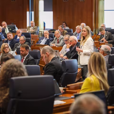 Legislator speaking in the Legislative Chamber
