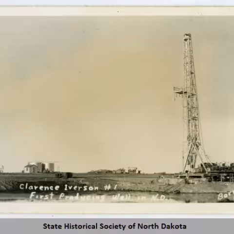Sepia toned historical Image of Iverson well No.1 in rural North Dakota